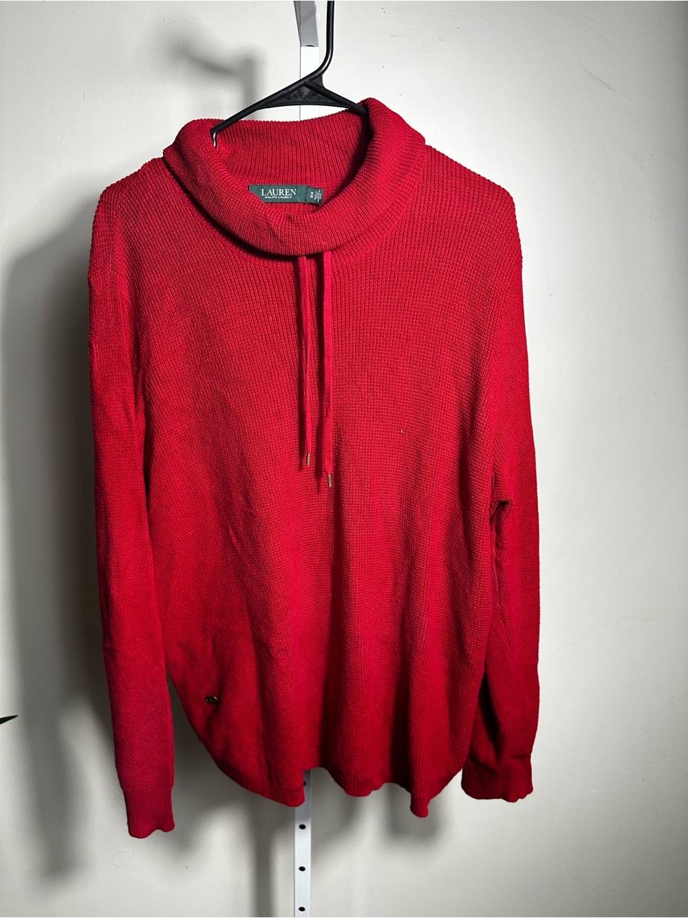 001. Lauren Ralph Lauren Red Cowl Neck Waffle Knit Sweater 100% Cotton 1x